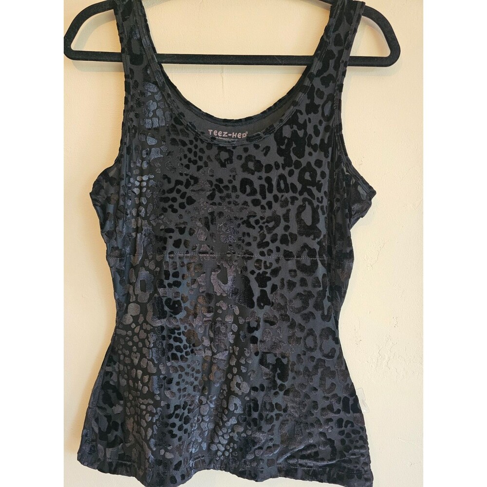 Y2K Teez-Her Women Black burn out velvet Tank Top Scoop Neck Sleeveless Shirt L